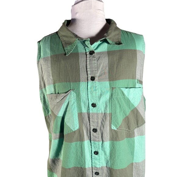 Patagonia Green Plaid Button Down Tank Women Size XL - Picture 4 of 9